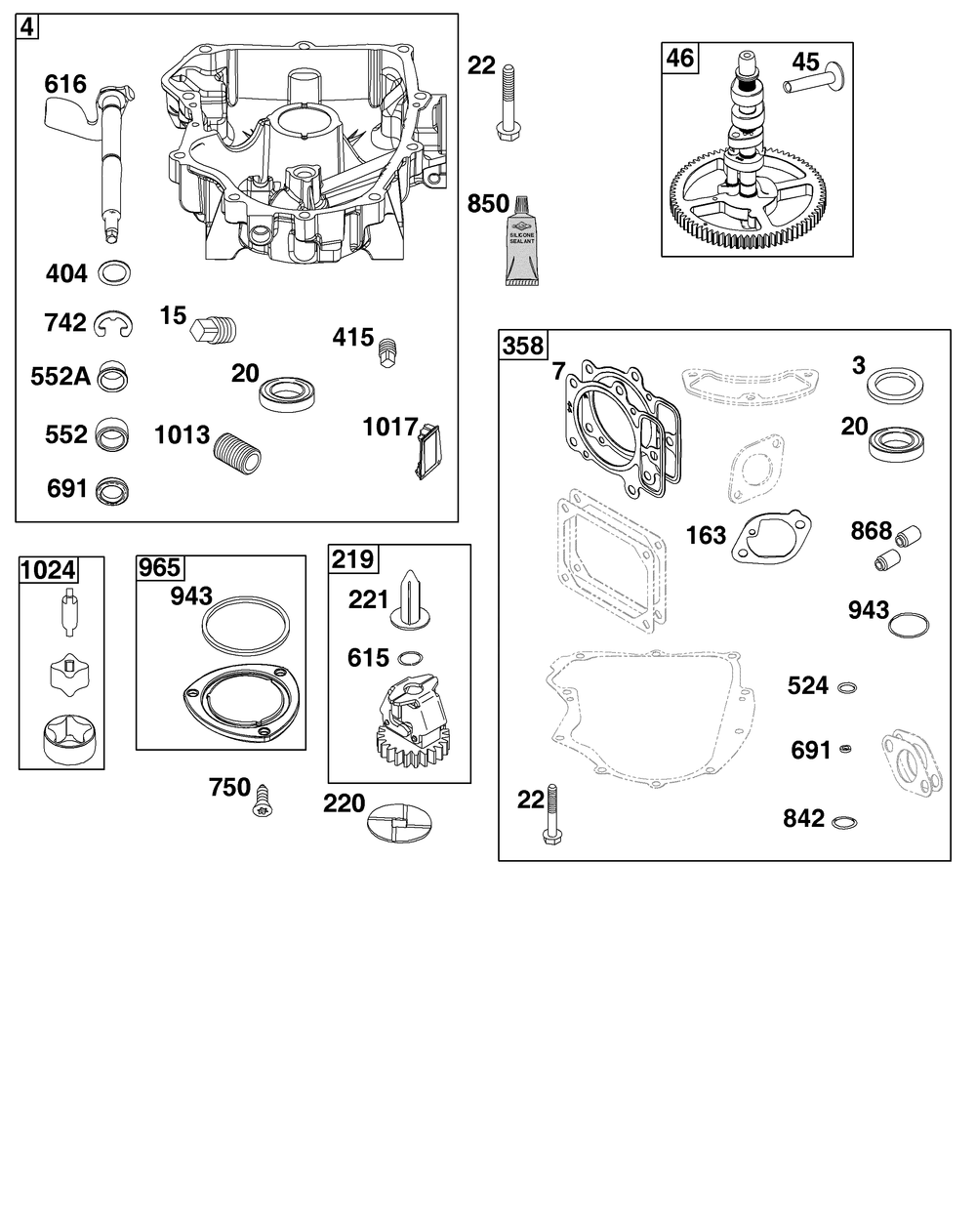 Crankcase Cover/Sump Group Diagram and Parts List for 40R677-0007-B5 400000 - 699999 Briggs and Stratton Engine